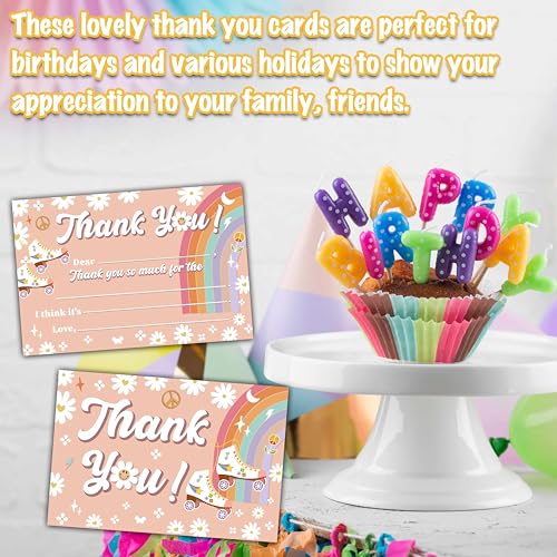 Rainbow Daisy Themed Thank You Cards - 25 Pack with Envelopes