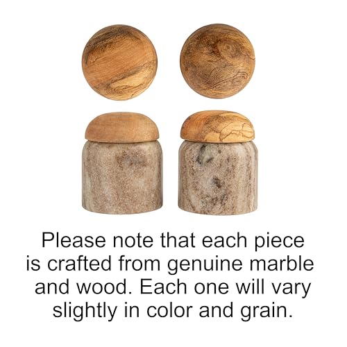 Marble & Mango Wood Pinch Pot Canister with Lid - Natural