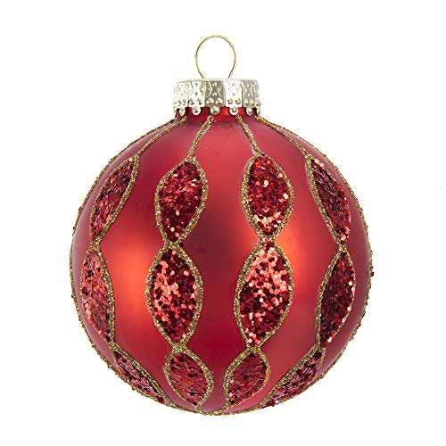 Red Glitter Pattern Glass Ball Ornaments - 80MM Holiday Christmas Decorations, 6 Pack