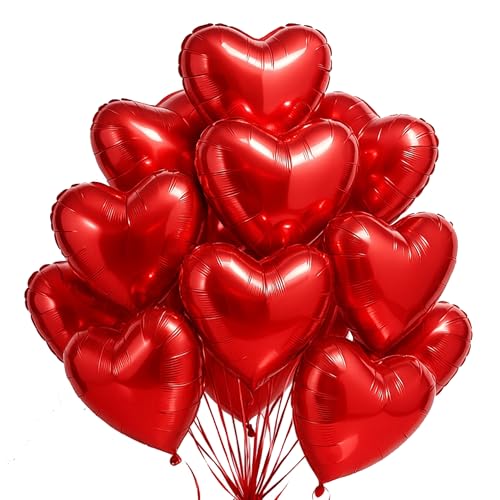 18-Inch Red Heart Mylar Balloons - 10pcs Foil Party Decorations