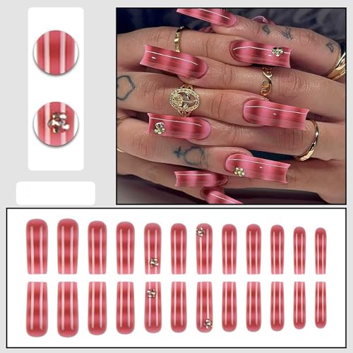 Square Press on Nails Red French Tip Ombre Fake Nails 24Pcs