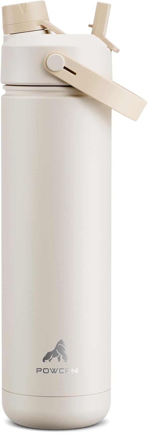 POWCAN 26 oz Insulated Water Bottle - 2-in-1 Straw & Spout Lid, Leak-Proof, Fits Car Cup Holder | Mousse Color