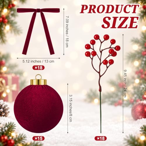 Burgundy Christmas Velvet Ornament Set with Balls Bows & Berries - 51 Pieces