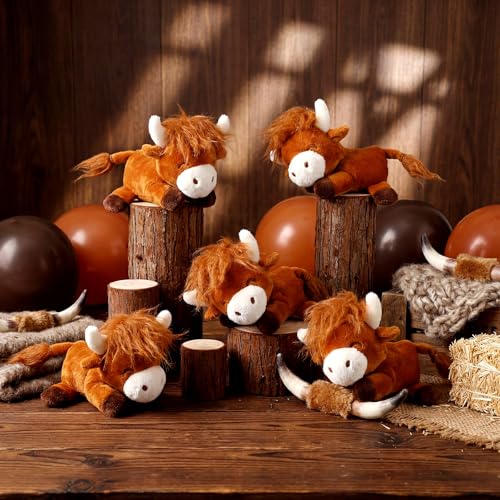 Mini Highland Cow Plush Stuffed Animals Set - Brown, 6 Inch, 20 Pack