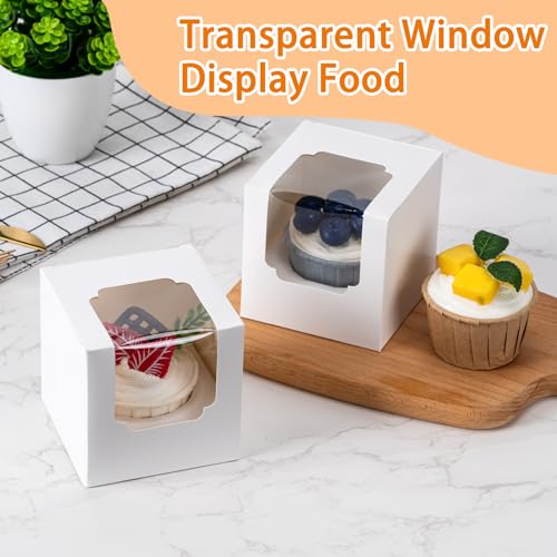 BOOMIBOO Individual Cupcake Containers with Window, White, 25 Pack