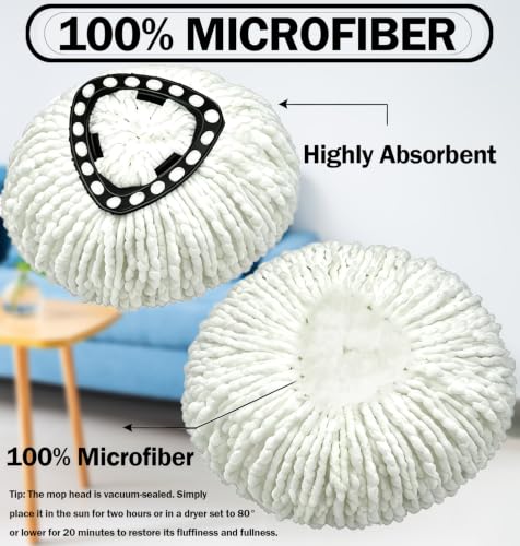 Spin Mop Replacement Heads for O-Cedar EasyWring, 4-Pack Microfiber