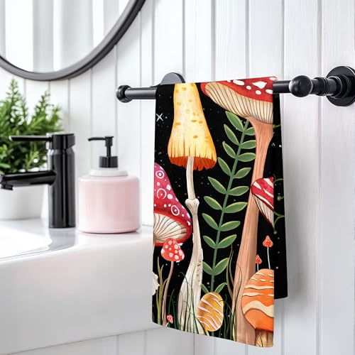 Mushroom Hand Towels - 2 Pack Decorative Microfiber Bathroom Towels 16x27