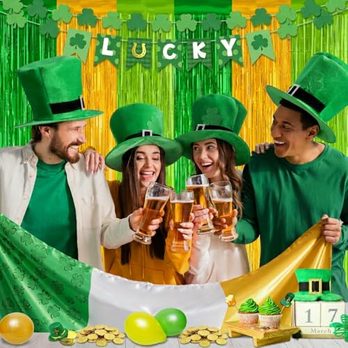 Green Gold Foil Fringe Curtains – 2 Pack 3.3 x 8.3 Ft Party Backdrop