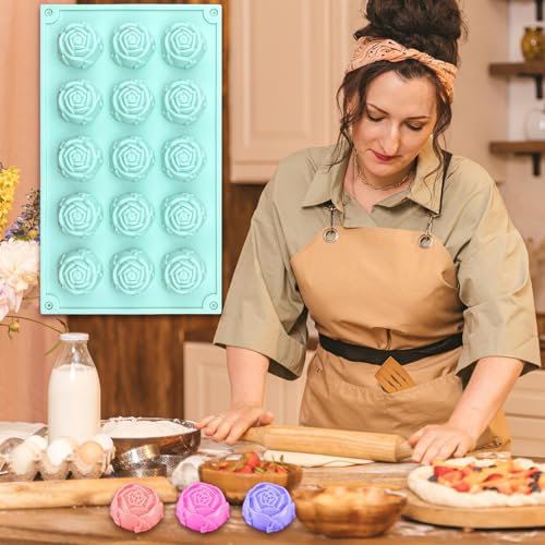 2-Pack Rose Silicone Fondant Molds, 15-Cavity Flower Baking & Craft Molds