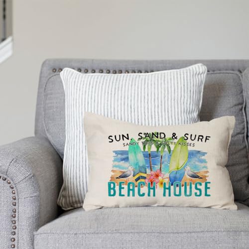 PANDICORN Summer Beach Surfboard Throw Pillow Cover, 12x20 Inch Blue