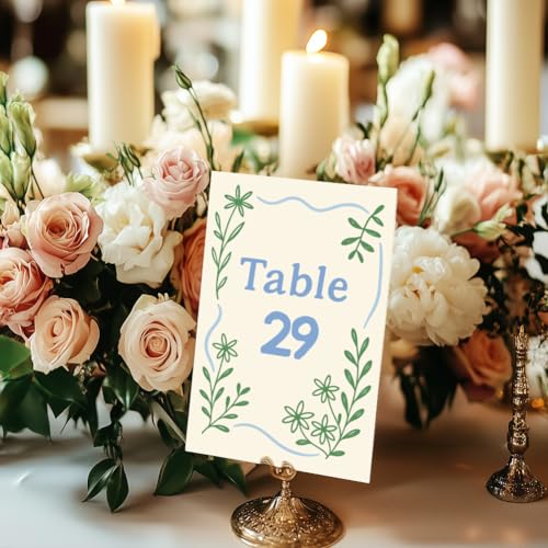 Wedding Table Numbers Cards Set - 32 Double-Sided 1-30 with Leaf Design