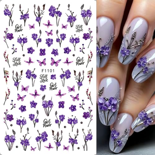 Spring Floral Nail Stickers 5-Sheet Butterfly Daisy Art Decals DIY