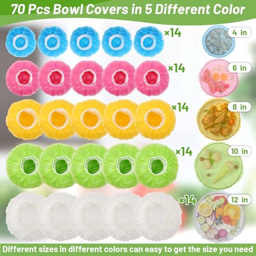 70 Pcs Reusable Bowl Covers Set - 5 Sizes for Food Storage
