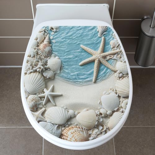 BooDecal Ocean Series Wall Decals for Bathroom Toilet Lid Cover Tropical Fish & Seashells 13x14.6 Inches