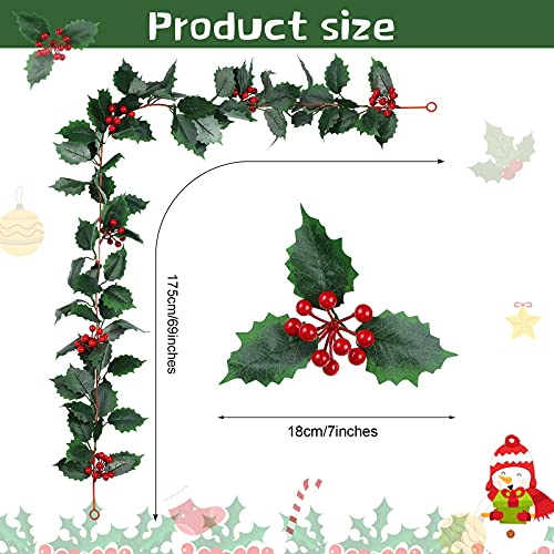 Christmas Garlands 3 Pack - 5.7 ft Faux Berry Holly Leaves Holiday Decor