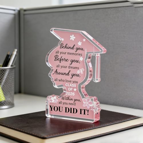 YINSSA 2026 Graduation Acrylic Plaque - Personalized Inspirational Gift for Her & Him