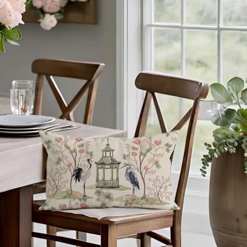 Chinoiserie Throw Pillow Cover 12x20 Inch Pink Green - PANDICORN