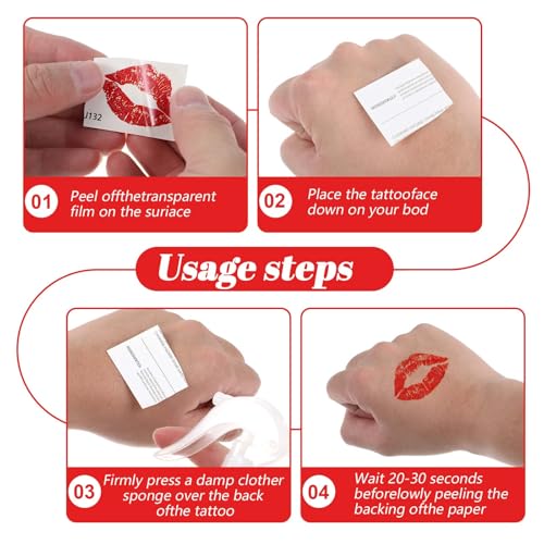 Kiss Temporary Tattoos Waterproof Red Lips Stickers 10 Sheets