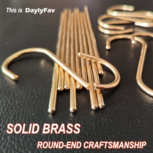 Solid Brass S Hooks for Hanging - 4 Pack, Heavy-Duty Decorative Hooks