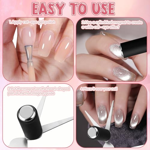 3Pcs Cat Eye Magnet Kit for Nails - 3-in-1 Tool with Scissor & Cylinder Magnets for Gel Polish Designs