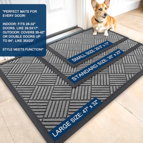 OLANLY Waterproof Heavy-Duty Front Door Mat 29.5" X 17" Grey Diamond