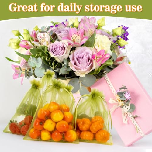 Sukh 6"x8" Fruit Protection Bags - 50 Pack Organza Mesh Netting Covers