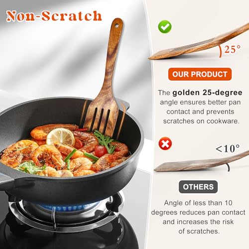 2Pcs Acacia Wooden Spatula Set - Solid & Slotted Turner Utensils
