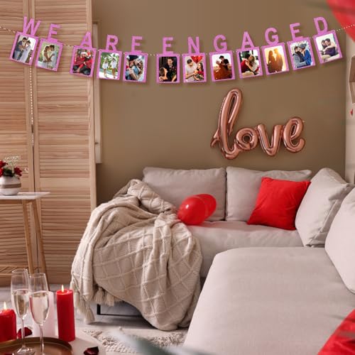 Engagement Photo Banner with Pink Glitter Letters – Easy Setup