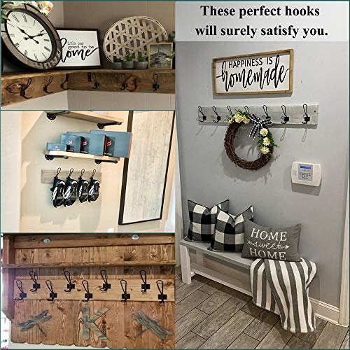 Hajoyful Rustic Double Coat Hooks - Black Farmhouse Wall Hooks, 6-Pack