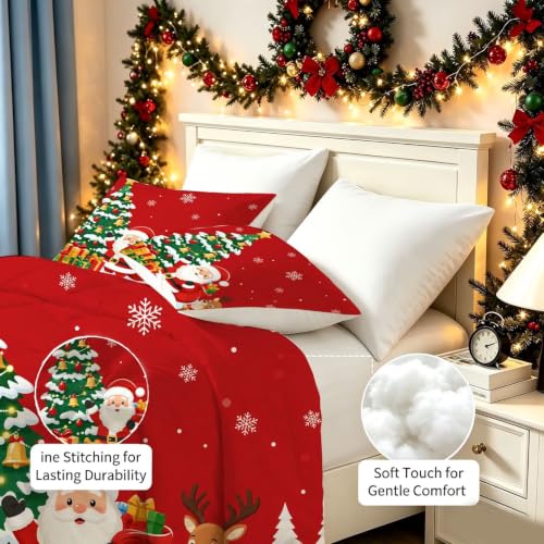Christmas Santa Reindeer Twin Comforter Set - Soft Bedding with Holiday Design