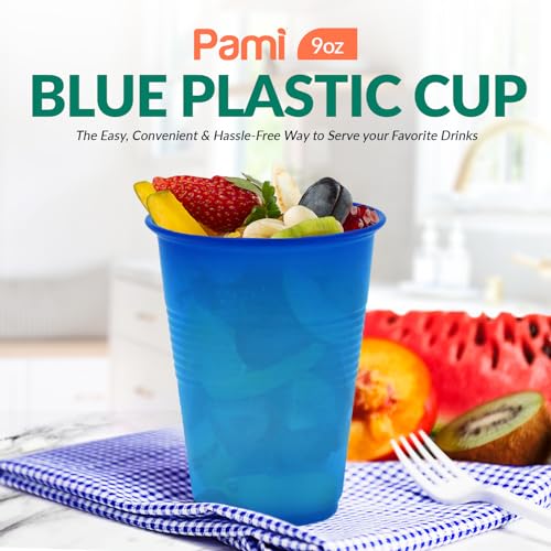 PAMI 9 oz Blue Plastic Party Cups - BPA-Free Disposable Drinkware (80 Count)