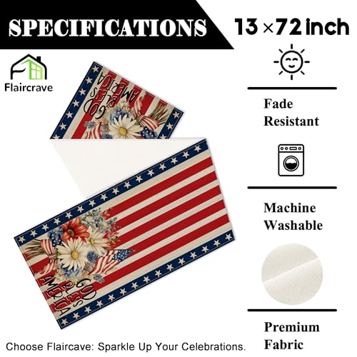 Patriotic Table Runner 13x72 Inches - Red White Blue Decor
