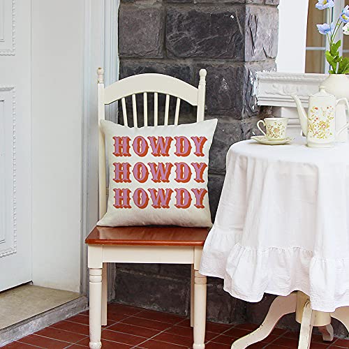 Ogiselestyle Farmhouse 18x18 Inch Pillow Covers with Howdy Quote - Rustic Cushion Cover for Sofa & Home Decor