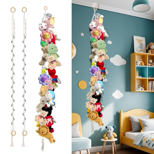 80" Boho Stuffed Animal Storage Chain - Cotton Rope Toy Organizer (2 Pack)