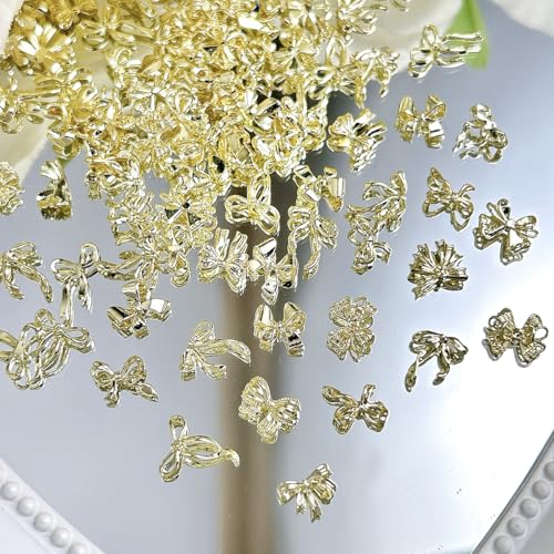 30Pcs Gold Bow Nail Charms Shining Alloy Bows for Acrylic Nails & DIY Crafts