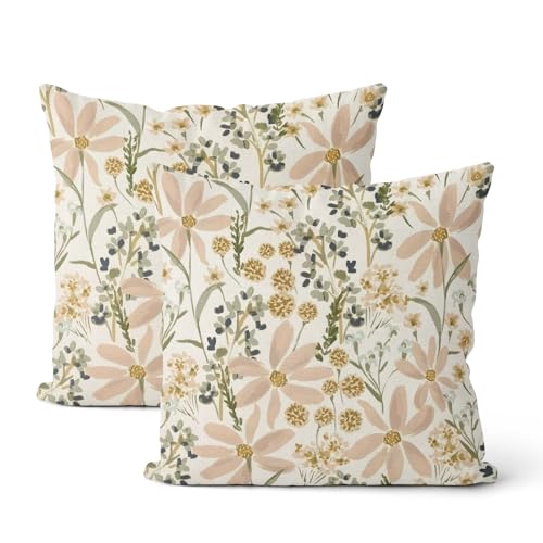 Gloteery Daisy Floral Throw Pillow Covers, 22x22 Inch Set of 2, Boho Decor
