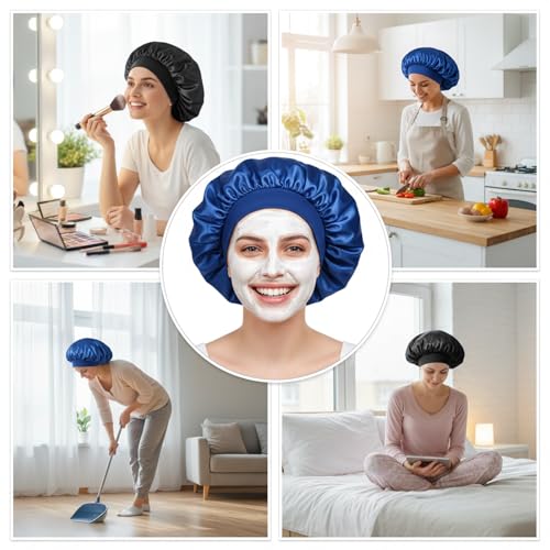 Sibba 2 Pcs Satin Sleep Bonnet for Curly Hair Locs and Braids