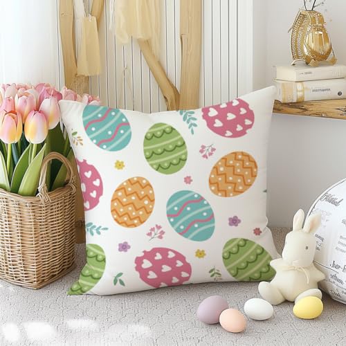 RABUSOFA Easter Pillow Covers 18x18 Inch Set of 2 - Colorful Eggs