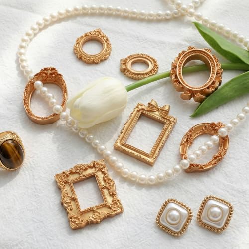 14-Piece Vintage Mini Picture Frames Set - Ornate Gold Designs for Crafts