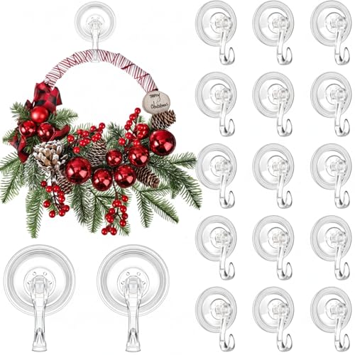 Heavy Duty Christmas Wreath Hanger Suction Cup Hooks - 30 Pieces