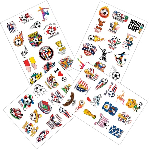 2026 World Cup Soccer Temporary Tattoos Party Favors for Kids & Adults