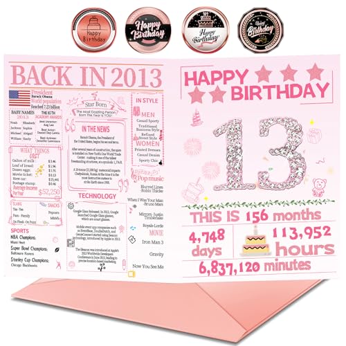 Joycard 13th Birthday Greeting Card with Envelope and 2013 Poster Facts