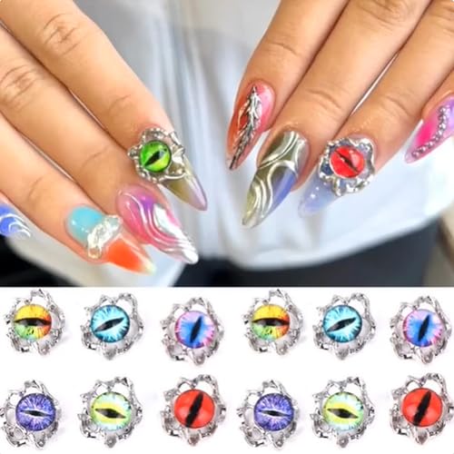 3D Devil Eyes Metal Nail Art Glitter Decorations - 12 Pack DIY Manicure Accessories