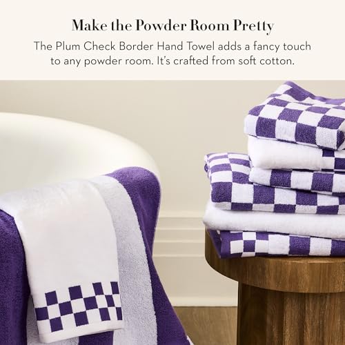 MacKenzie-Childs Cotton Hand Towel - Plum Check Border Decorative Towel