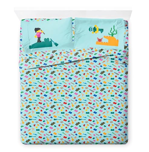 Kids LEGO Comforter Set - White Full Size Bedding with LEGO Design - 7 Pieces
