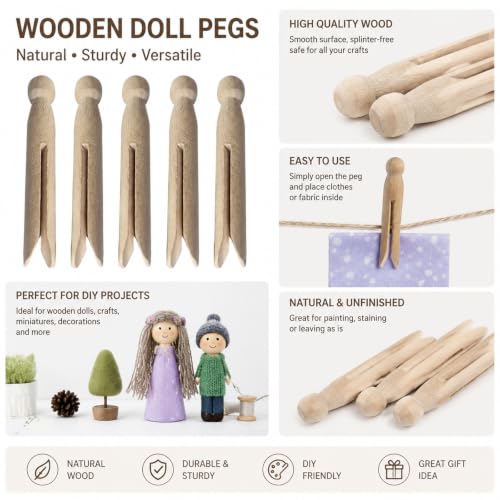 Round Wooden Clothespins - 12 Pack for Crafts & Laundry