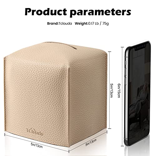 Beige PU Leather Tissue Box Cover Holder for Home & Office