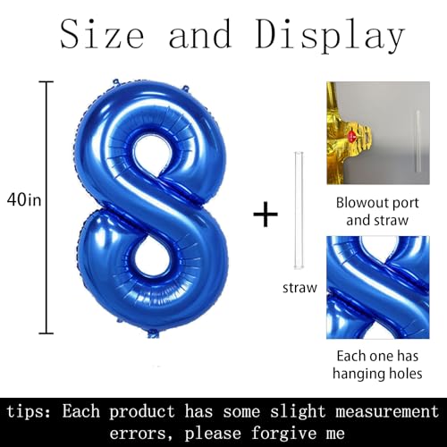 40 Inch Dark Blue Number 8 Foil Balloon for Birthday Parties