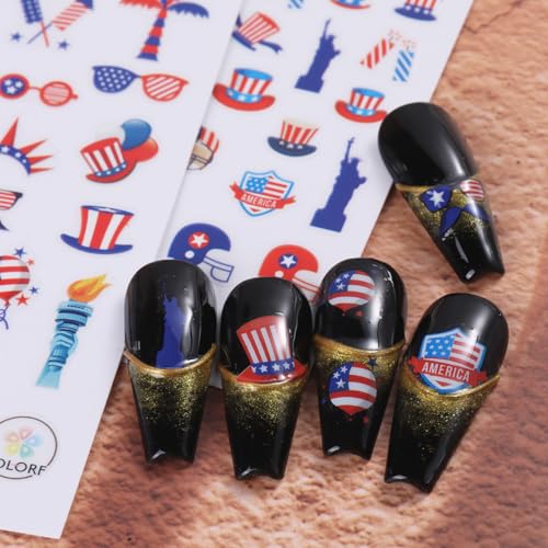 POWPOP 6PCS Patriotic 4th of July Nail Art Stickers & Decals