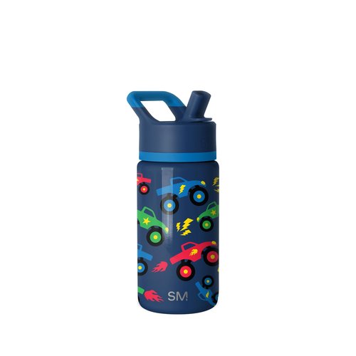 Simple Modern Kids Summit Water Bottle with Straw Lid | 14oz Stainless Steel Cup Insulated Tumbler Tumbler for Boys, School | Monster Truck Rally